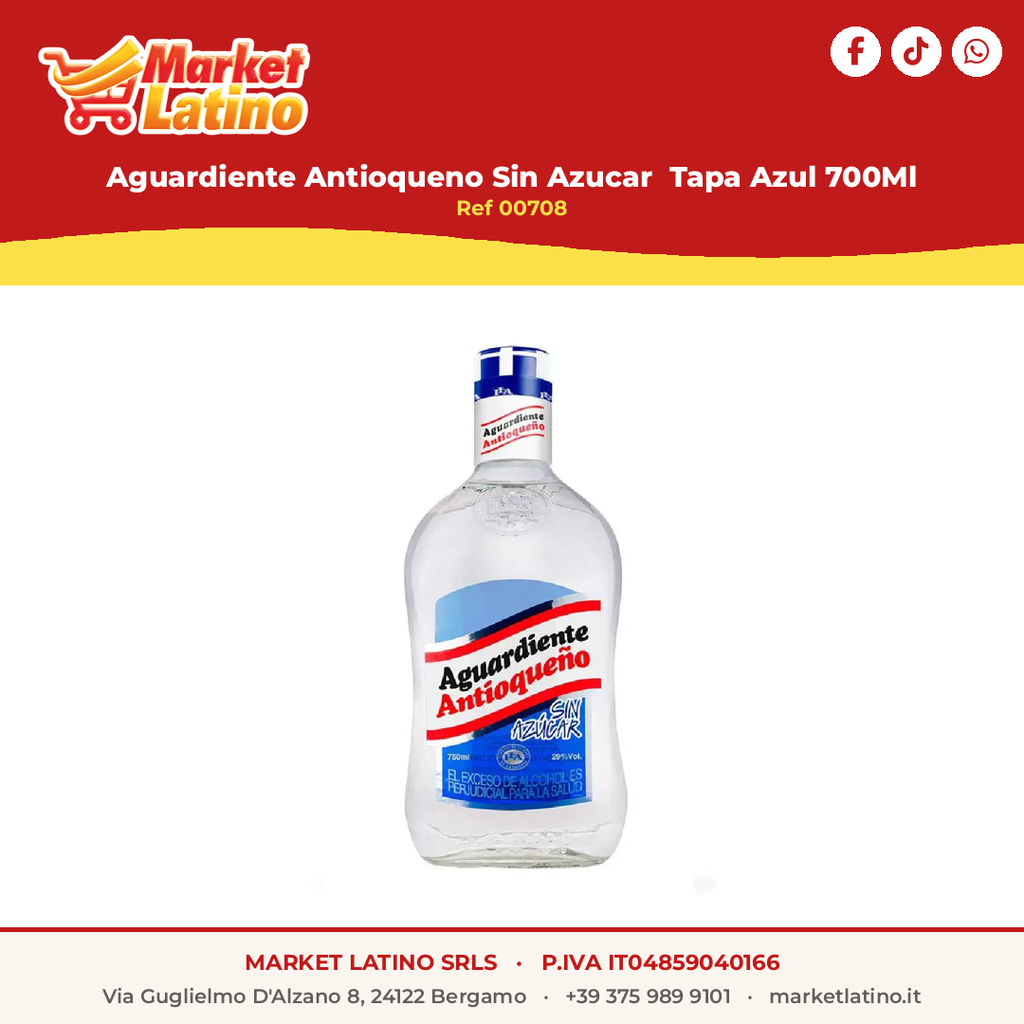 Aguardiente Antioqueno Senza Zucchero Tapa Azul 700Ml