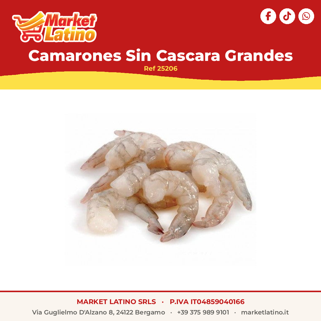 ​Camarones Ecuatorianos sin Cascara 1 kg – Talla26/30 – Crudos y Congelados