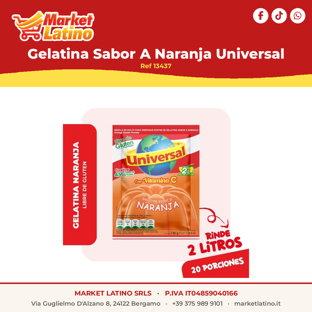 Gelatina Sabor A Naranja Universal 140g