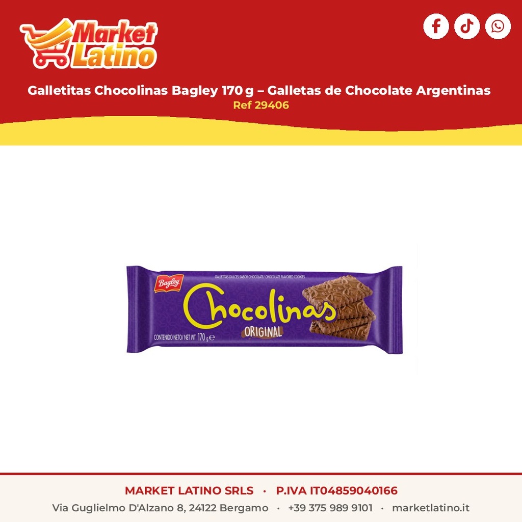 Biscottini al Cioccolato Bagley 170 g – Biscotti al Cioccolato Argentini
