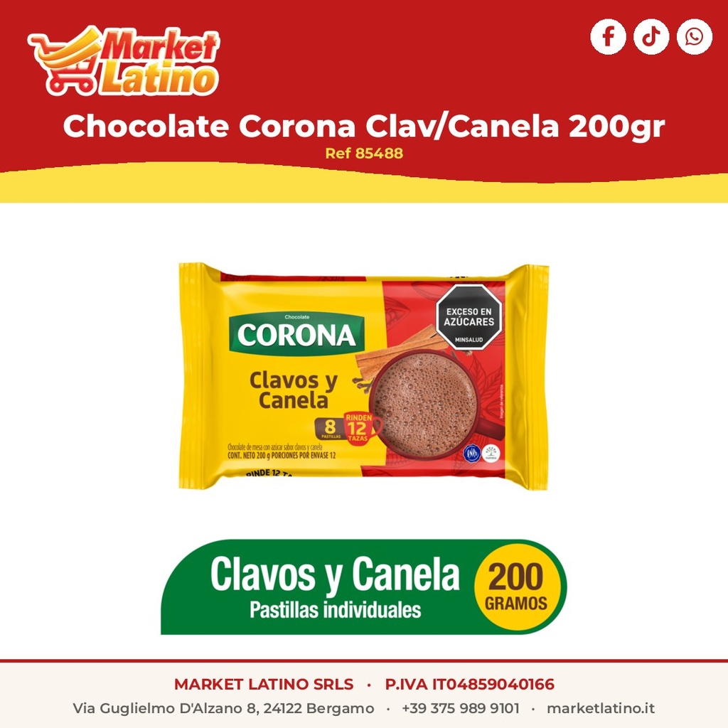 Chocolate Corona Clav/Canela 200gr