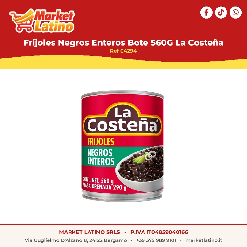 Frijoles Negros Enteros Bote 560G La Costeña
