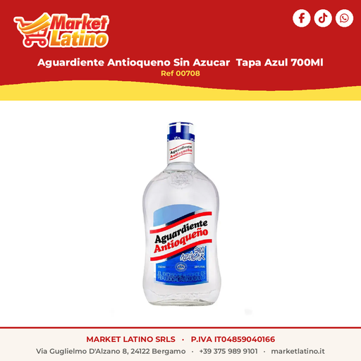[00708] Aguardiente Antioqueno Senza Zucchero Tapa Azul 700Ml