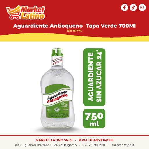 [01774] Aguardiente Antioqueno Tapa Verde 700Ml