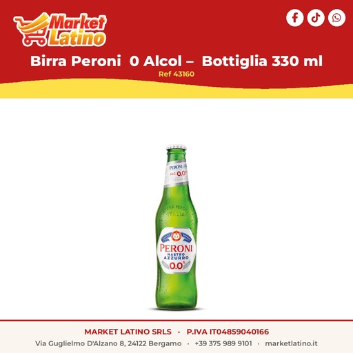 [43160] Birra Peroni 0 Alcol – Bottiglia 330 ml