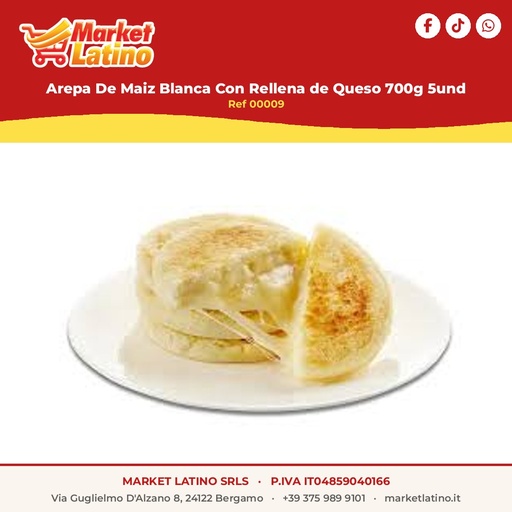 [00009] Arepa di Mais Bianco con Ripieno di Formaggio 700g 5und