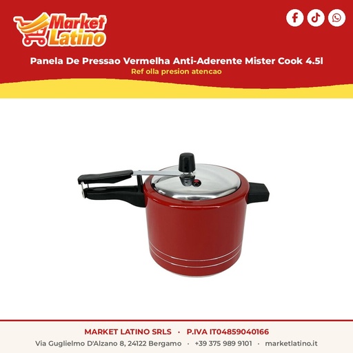 [olla presion atencao] Pentola A Pressione Rossa Antiaderente Mister Cook 4.5l
