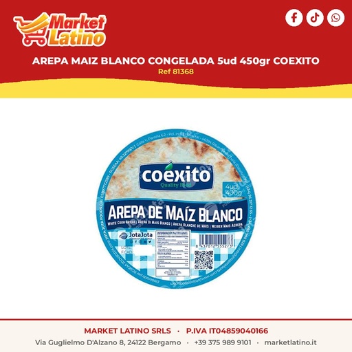 [81368] AREPA MAIS BIANCO CONGELATO 5ud 450gr COEXITO
